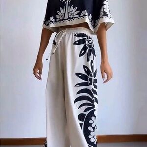 Floral Black and White Women's Pants